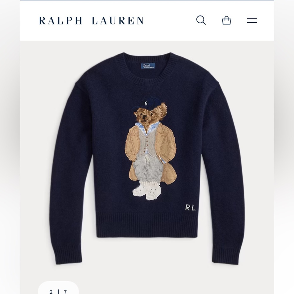 RALPH LAUREN 
Polo Bear Wool-Cashmere Sweater - Hunter Navy Size M